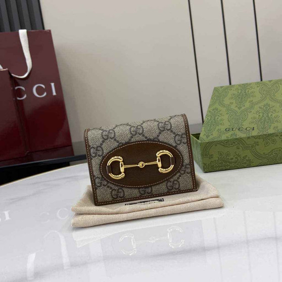 Gucci Horsebit 1955 card case wallet, 621887 in brown leather
