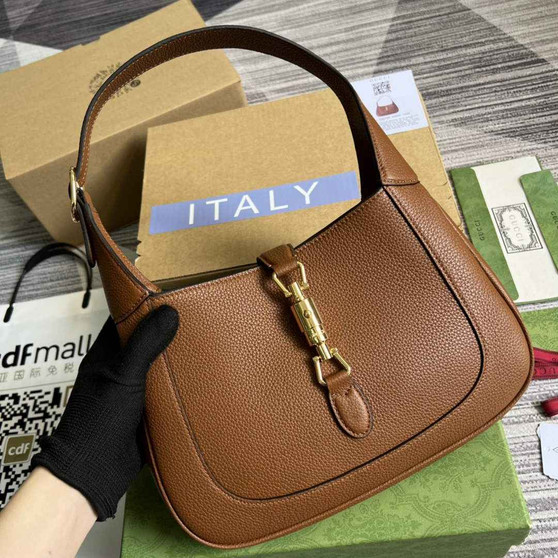 Gucci ‎636709 Jackie 1961 small natural grain bag brown natural grain leather - Default Title - View 1