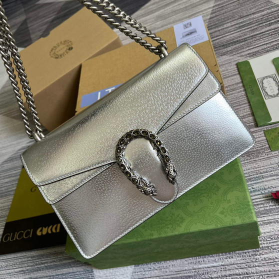 Gucci 400249 Dionysus small shoulder bag leather silver - Default Title - View 1