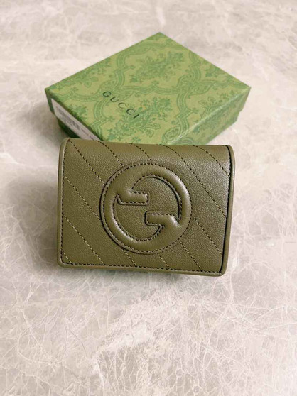 Gucci Blondie card case wallet 760317 in Dark Green leather ‎ - Default Title - View 1