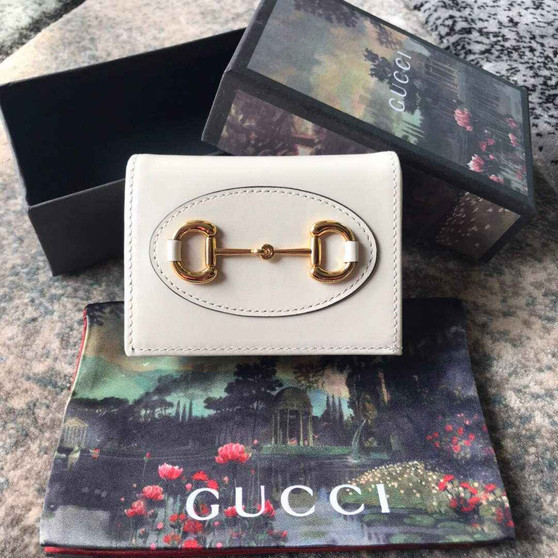 Gucci 621887 Horsebit 1955 card case wallet White leather