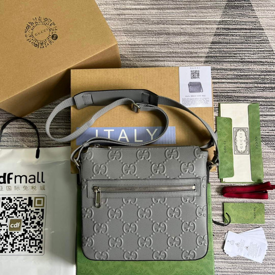 Gucci ‎406410 GG embossed messenger bag gray - Default Title - View 1