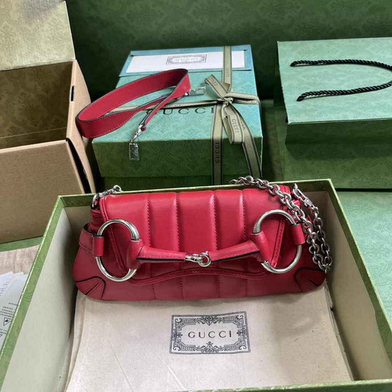Gucci Horsebit Chain small shoulder bag ‎764339 in Red leather - Default Title - View 1