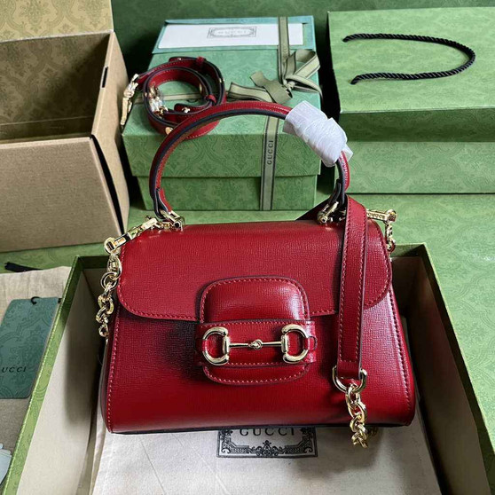 Gucci ‎703848 Horsebit 1955 top handle bag red leather - Default Title - View 1