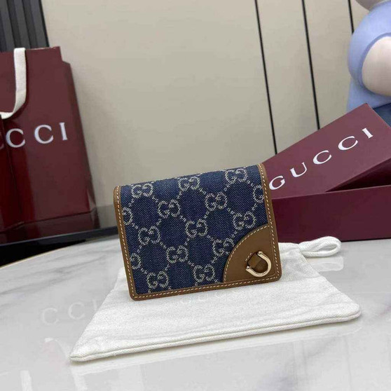 Gucci GG Emblem mini wallet, 820692 in blue and ivory GG denim - Default Title - View 1