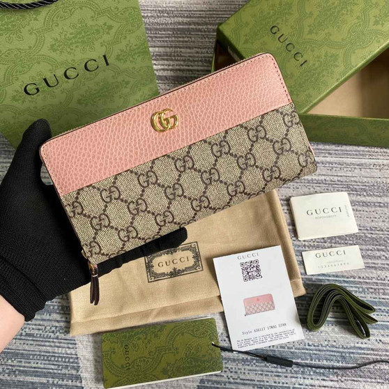 Gucci ‎‎456117 GG Marmont zip around wallet pink leather - W9cm x H17.5cm x D2cm / pink - View 1