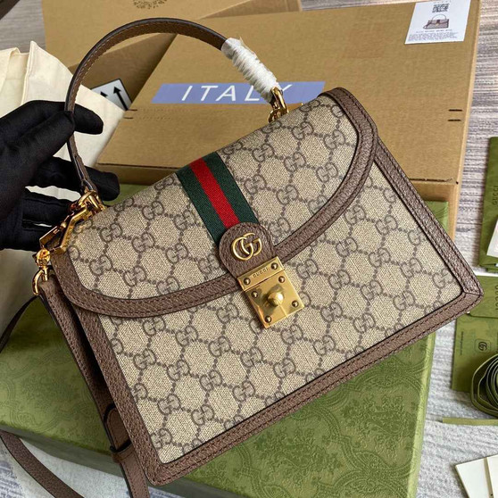 Gucci ‎‎‎�?51055 Ophidia small top handle bag with Web brown
