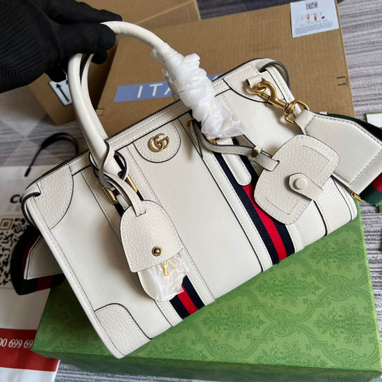 Gucci 715772 Small top handle bag with Double G White leather
