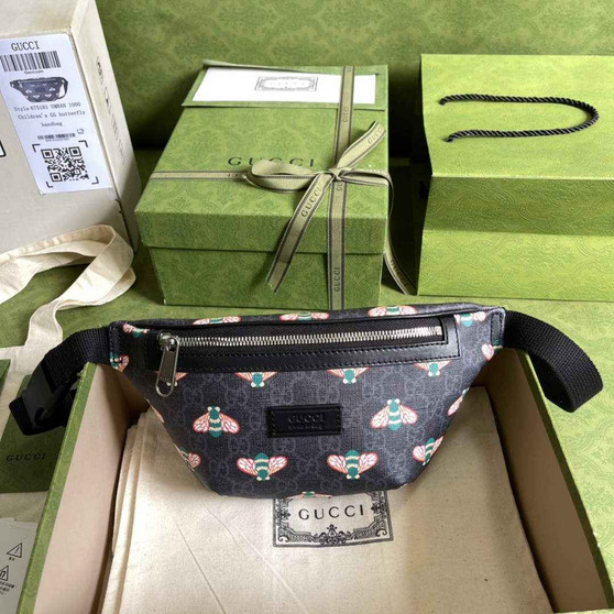 Gucci ‎675181 GG belt bag with Bee print Black leather - W23cm x H13cm x D5cm / Black - View 1
