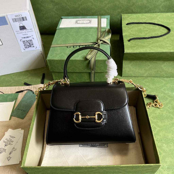 Gucci ‎703848 Horsebit 1955 top handle bag black leather - Default Title - View 1