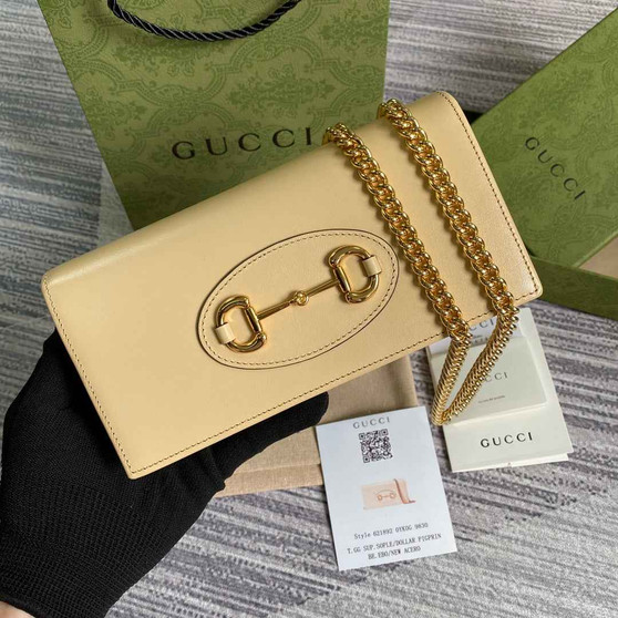 Gucci ‎621892 Horsebit 1955 wallet with chain Beige leather - Default Title - View 1