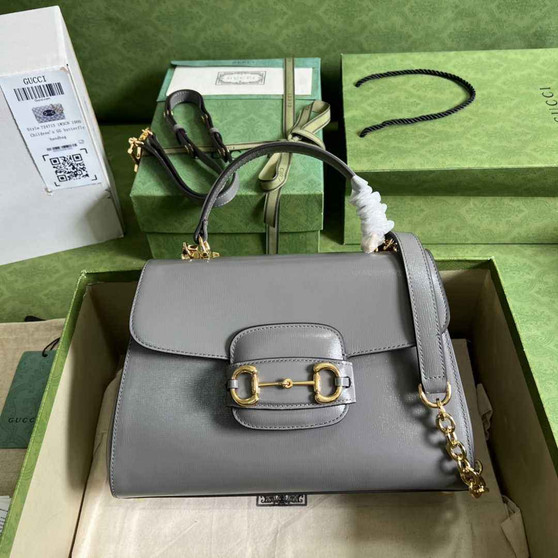 Gucci 702049 Horsebit 1955 medium bag in gray leather - Default Title - View 1