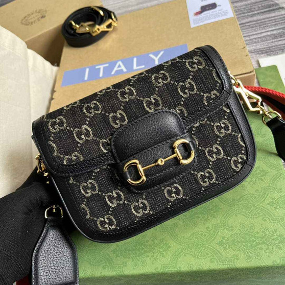 Gucci �?58574 Horsebit 1955 jumbo GG mini bag Black