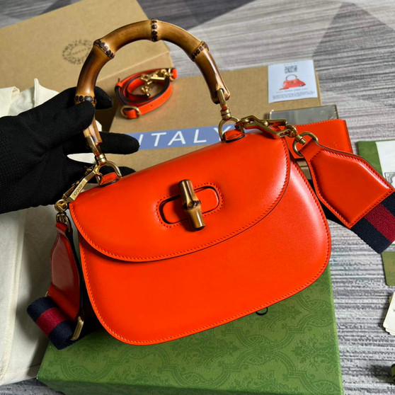 Gucci 675797 Bamboo1947 small top handle bag Orange Leather