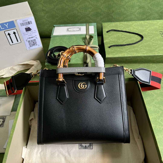 Gucci 702721 Diana Small Tote Bag Black Leather