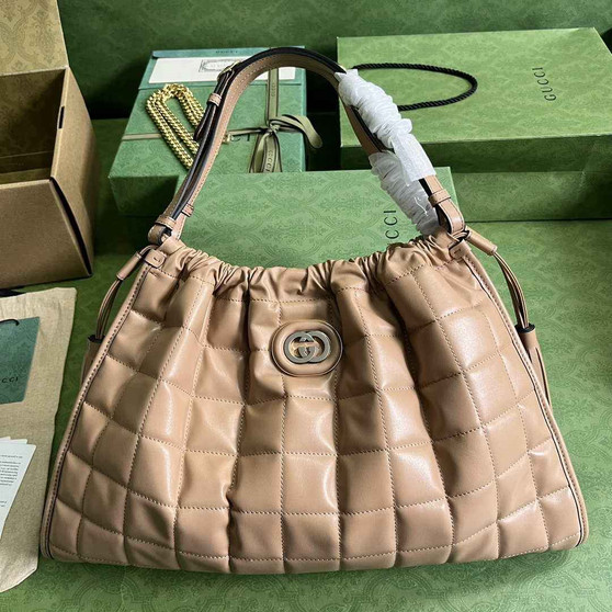 Gucci Deco medium tote bag in apricot leather 746210 - Default Title - View 1