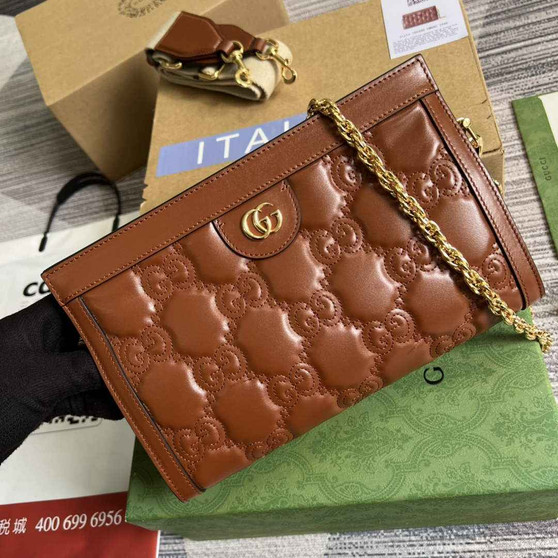 Gucci ‎�?02200 GG Matelassé leather small ligth brown
