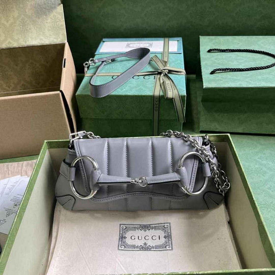 Gucci Horsebit Chain small shoulder bag �?64339 in Gray leather