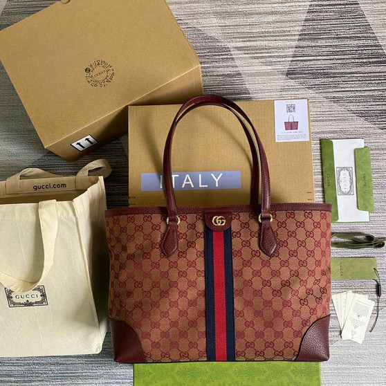 Gucci �?31685 Ophidia GG medium tote Red Supreme canvas
