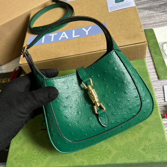 Gucci 637091 Jackie 1961 mini shoulder bag ostrich leather Green