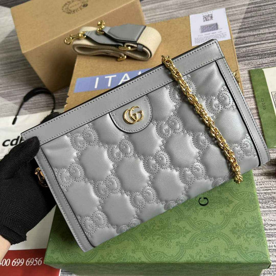 Gucci ‎‎702200 GG Matelassé leather small gray - Default Title - View 1