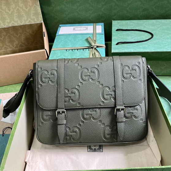 Gucci Jumbo GG medium messenger bag 760234 in green leather - Default Title - View 1