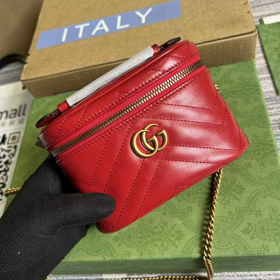 Gucci ‎‎699515 GG Marmont mini top handle bag Red leather - W16cm x H10.5cm x D5cm / Red - View 1