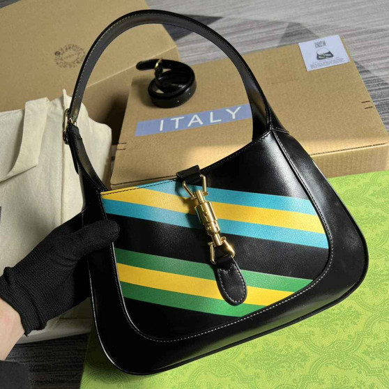 Gucci ‎636709 Jackie 1961 small shoulder bag black gg leather - Default Title - View 1