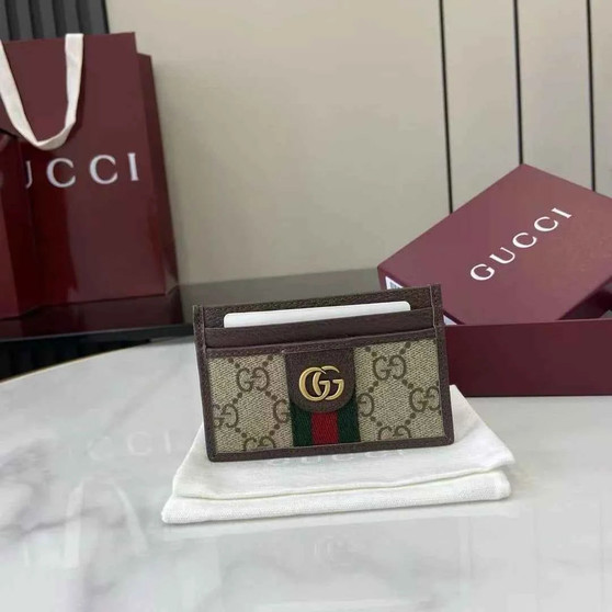 Gucci ophidia card case 834795 in beige and dark brown fabric