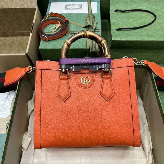 Gucci 702721 Diana Small Tote Bag Orange Leather