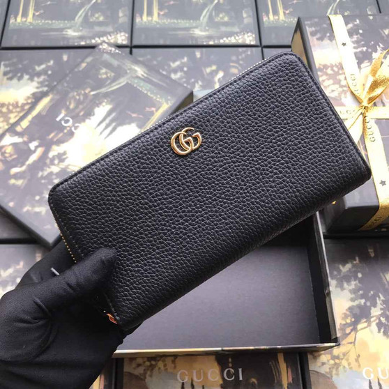Gucci ‎‎456117 GG Marmont zip around wallet black leather gold - W9cm x H17.5cm x D2cm / Black - View 1