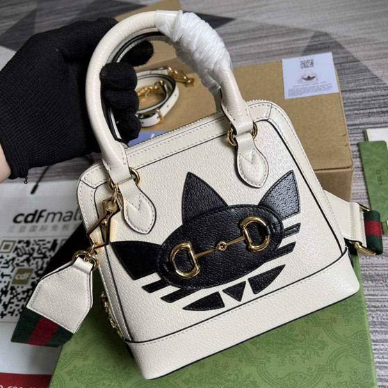 adidas x Gucci 677212 Horsebit 1955 mini bag white and Black leather