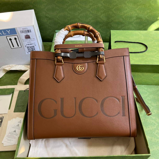 Gucci 655658 Diana medium top handle bag Brown leather - Default Title - View 1