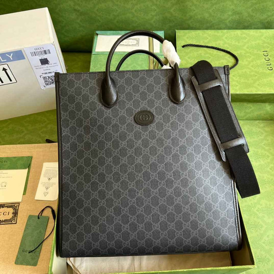 Gucci ‎674155 Medium tote with Interlocking G Black leather - W36cm x H38.5cm x D12cm / Black - View 1