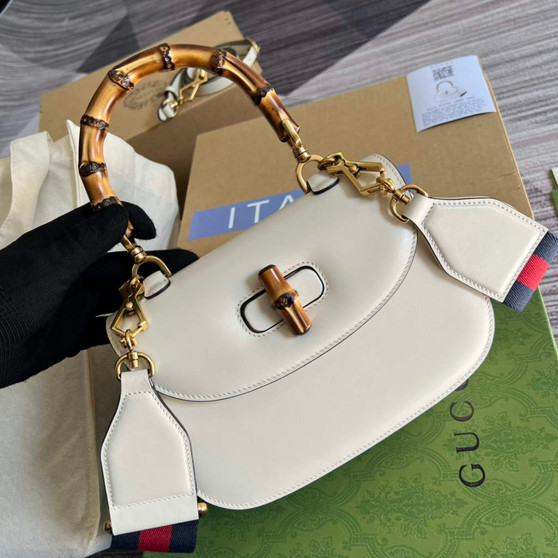 Gucci 675797 Bamboo1947 small top handle bag White Leather
