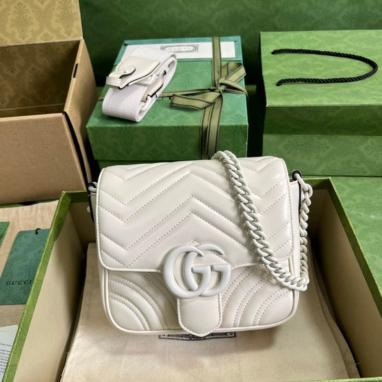Gucci GG Marmont mini shoulder bag, 739681 in white leather