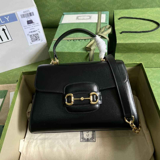 Gucci 702049 Horsebit 1955 medium bag in black leather - Default Title - View 1