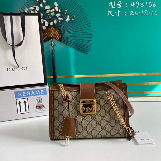 Gucci 498156 Padlock small GG shoulder bag Brown leather - Default Title - View 1