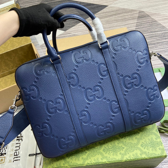 Gucci Jumbo GG Briefcase �?58573 In Navy Blue Leather