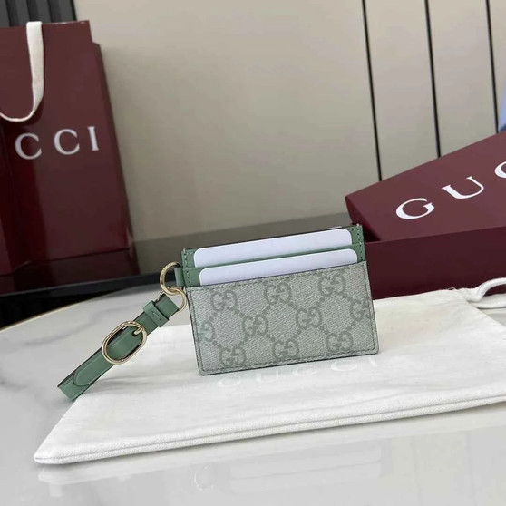 Gucci GG Emblem card case with strap 819121 beige and green fabric - Default Title - View 1