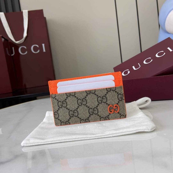 Gucci Bi-color GG card case 768248 orange leather - Default Title - View 1