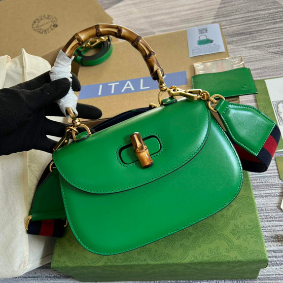 Gucci 675797 Bamboo1947 small top handle bag Green Leather