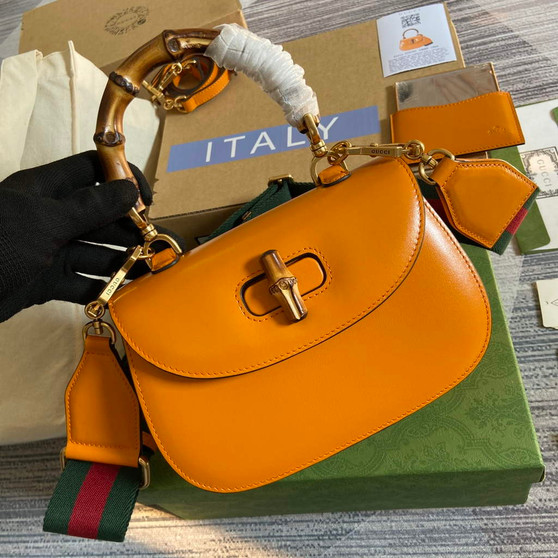 Gucci 675797 Bamboo1947 small top handle bag Yellow Leather - Default Title - View 1