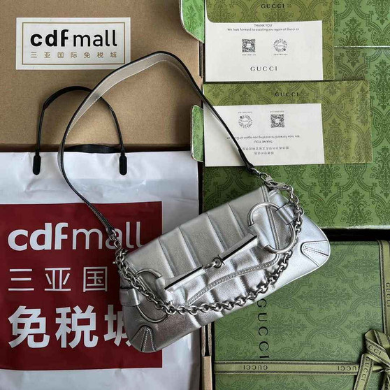 Gucci Horsebit Chain small shoulder bag ‎764339 in Silver leather - Default Title - View 1