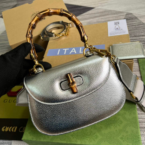 Gucci 675797 Bamboo1947 small top handle bag Silver - Default Title - View 1