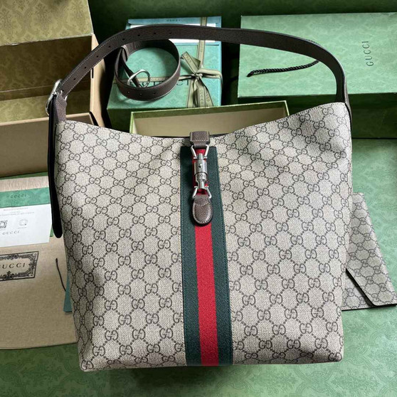 Gucci Jackie 1961 small crossbody bag 763103 Beige and ebony GG Supreme