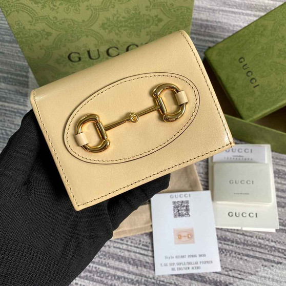 Gucci 621887 Horsebit 1955 card case wallet Beige leather - W11cm x H17.5cm / Beige - View 1