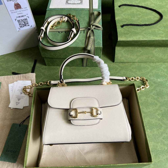 Gucci �?03848 Horsebit 1955 top handle bag White leather