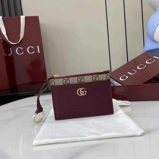 Gucci GG Marmont zip key pouch 837966 in Rosso Ancora red and beige - Default Title - View 1