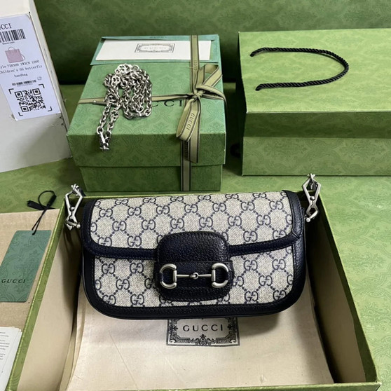 Gucci Horsebit 1955 small shoulder bag 735178 in GG Supreme blue